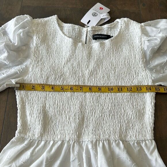 ZESICA FLORAL LACE FLOWY SHORT SLEEVE SMOCKED MIDI DRESS - Picture 11 of 16